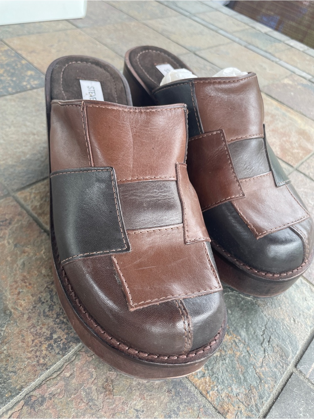 Steve Madden Brown Patchwork 
Platform Leather Clog